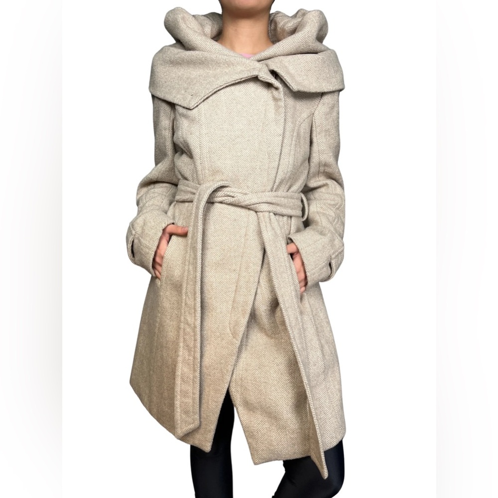 Zara Basic Herringbone Belted Coat Long Sleeve Wo… - image 1